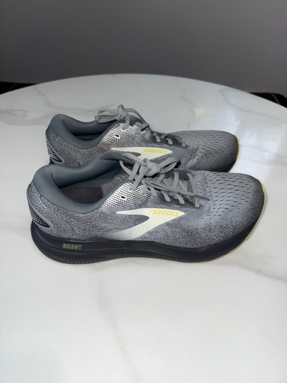 Brooks Men's Ghost Running Shoes — Gray with Subtle Yellow Accents